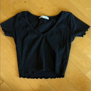 Pull&Bear Black Ribbed Crop Top Fitted